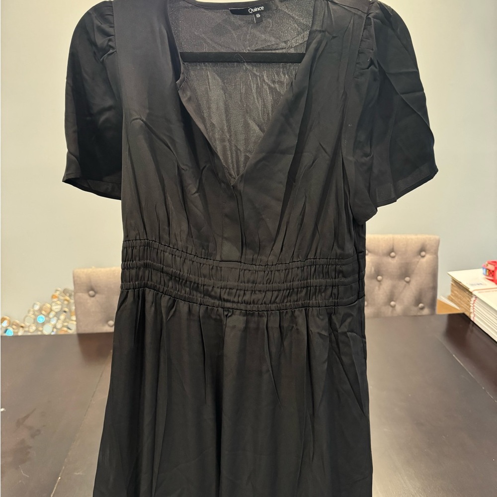 Quince Silk Washable long Black dress